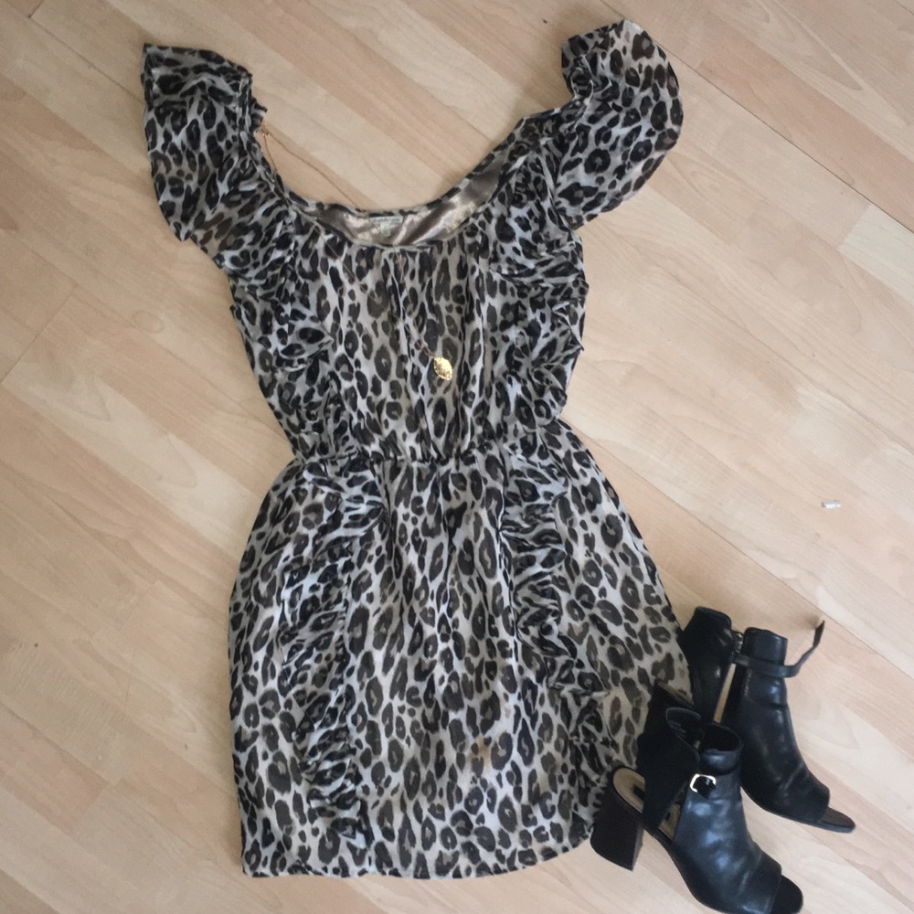 Leopard Print Flowy Ruffle Dress